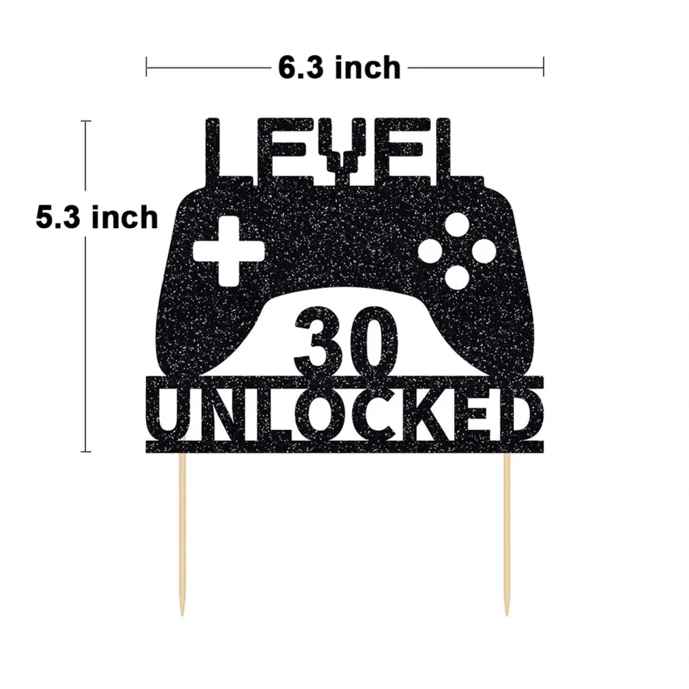 Level 30 Unlocked Cake Topper Birthday Video Game Controller Theme Decor Party